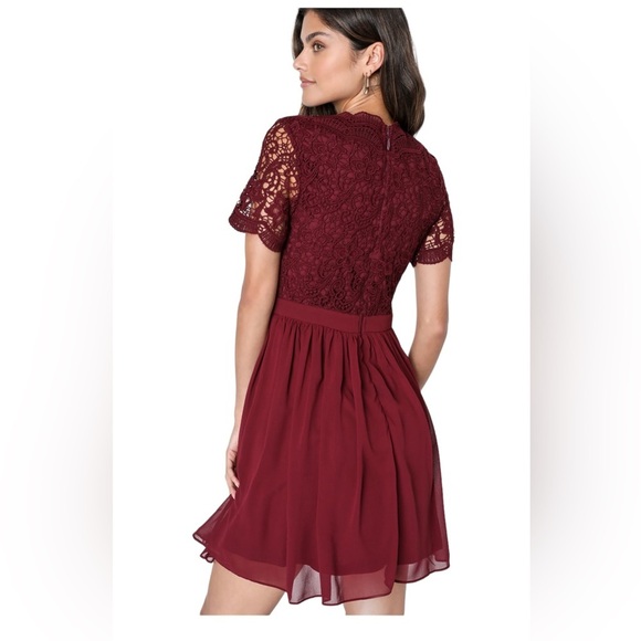Lulus Dress Womens XS Burgundy Angel In Disguise Lace Skater Fit and Flare Mini - Picture 2 of 13